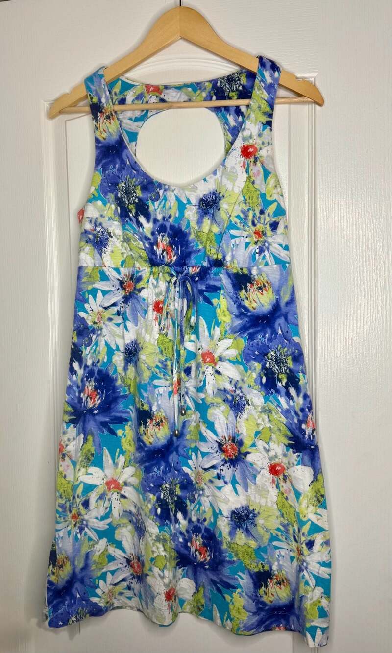 Tommy Bahama Women's Blue Floral Sleeveless Dress with Drawstring Waist